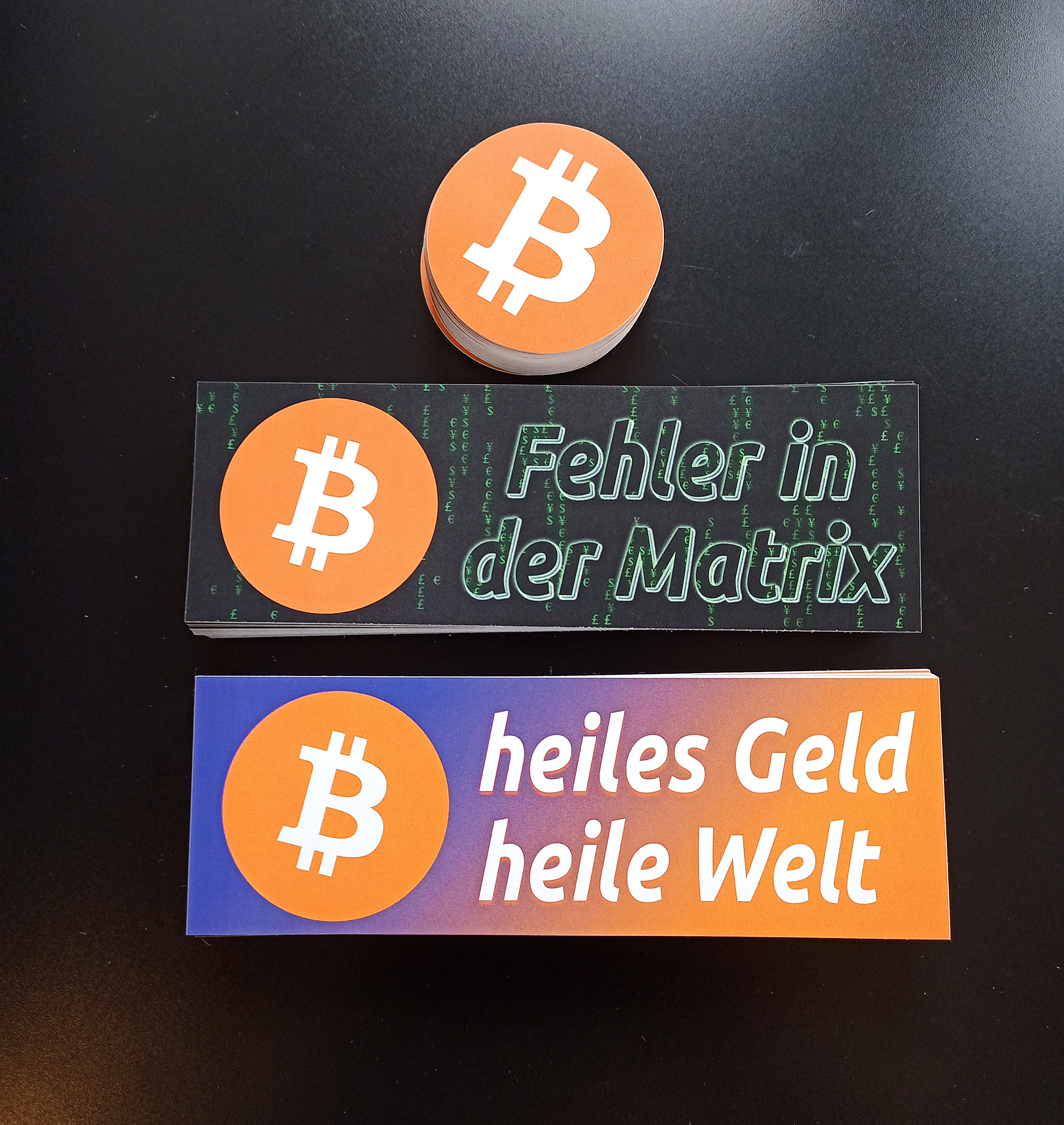 Paket aus 3 Bitcoin Sticker Motiven, nur das Logo, Fehler in der Matrix. heiles Geld heile Welt