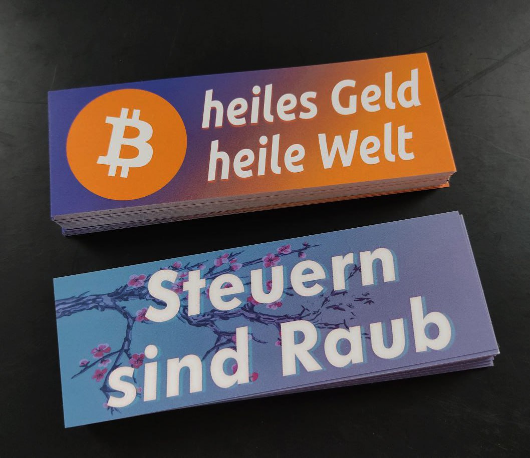 Heiles Geld Heile Welt Bitcoin Stickern und Steuern sind Raub Aufkleber