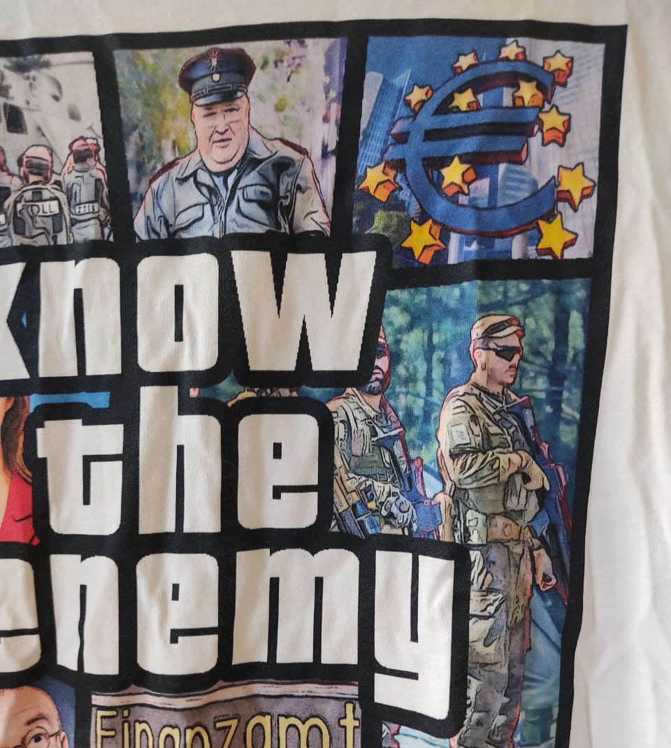 Gegen Euro, Polizei und Sozialismus Shirt im GTA style mit Know the enemy Schriftzug