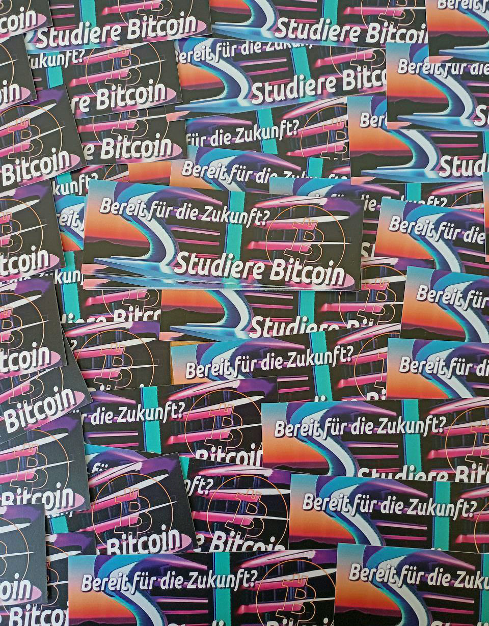 Bereit für die Zukunft? Studiere Bitcoin Study Bitcoin Aufkleber Collage